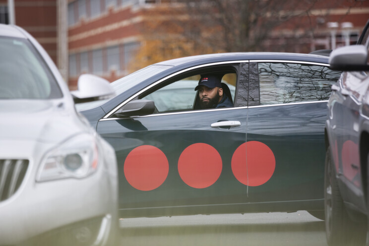 Securitas security professional inside a mobile patrol vehicle.